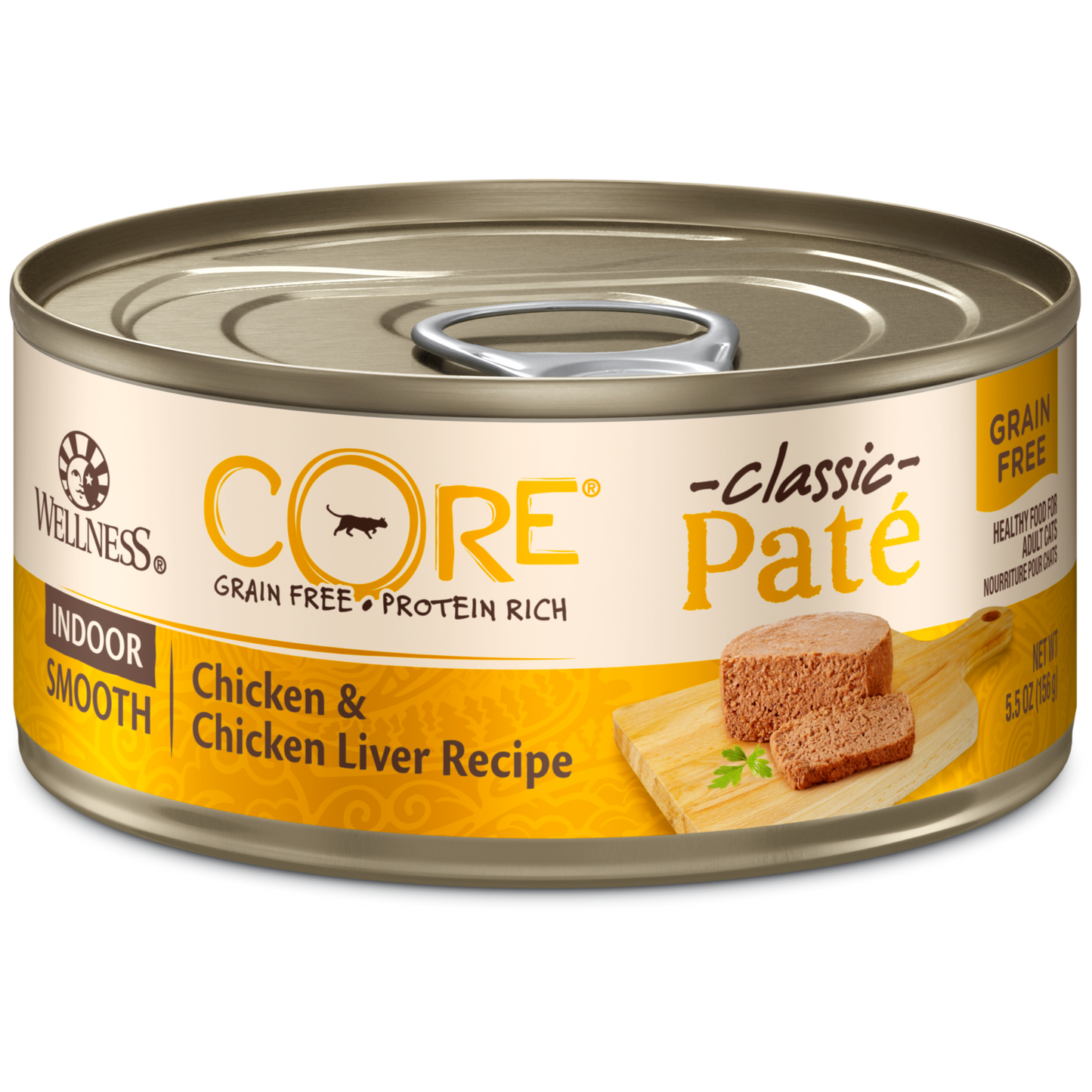 Wellness Premium Canned Cat Food | CORE Grain-Free Formula | Indoor Chicken & Chicken Liver Pate Recipe | 5.5 oz. Cans