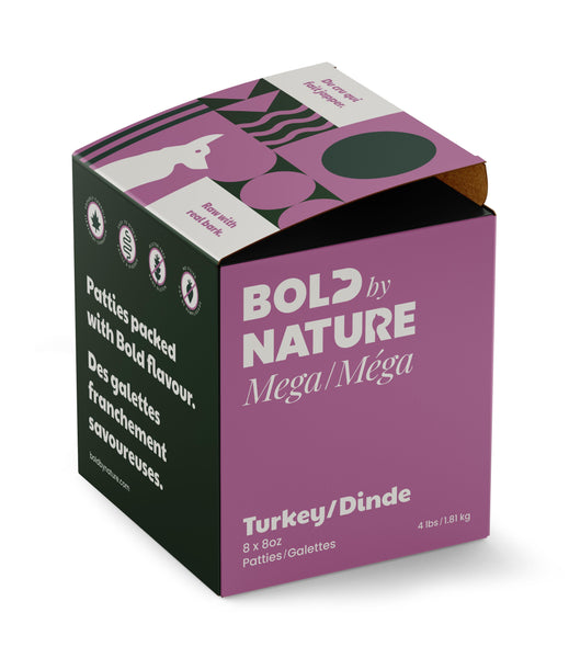 Bold by Nature Mega Raw Dog Food | Turkey Patties | 4 lb Box
