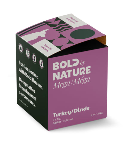 Bold by Nature Mega Raw Dog Food | Turkey Patties | 4 lb Box