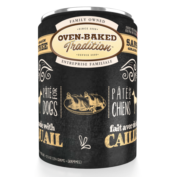 Oven-Baked Tradition Canned Dog Food | Grain-Free Quail Pate Recipe | 12.5 oz Can