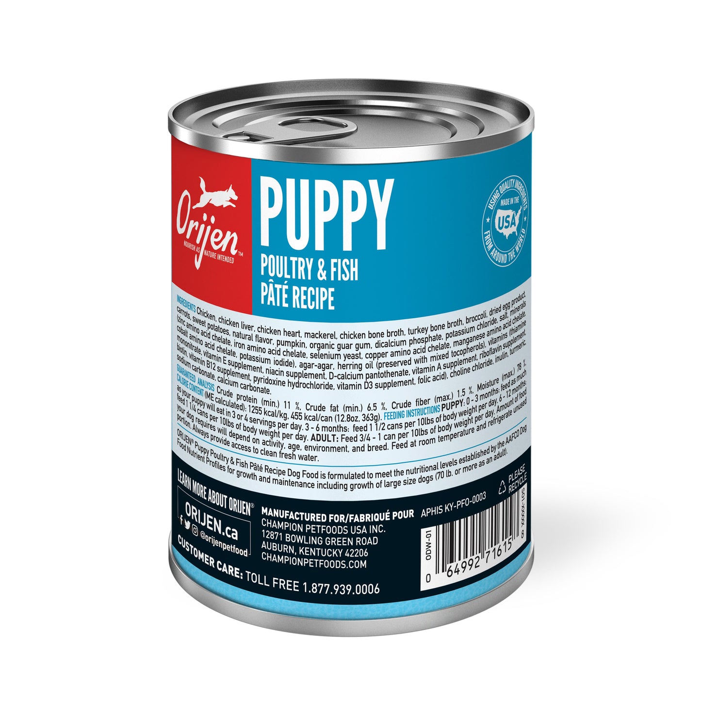Orijen Premium Canned Puppy Food | Poultry & Fish Pate Recipe | 12.8 oz. Can