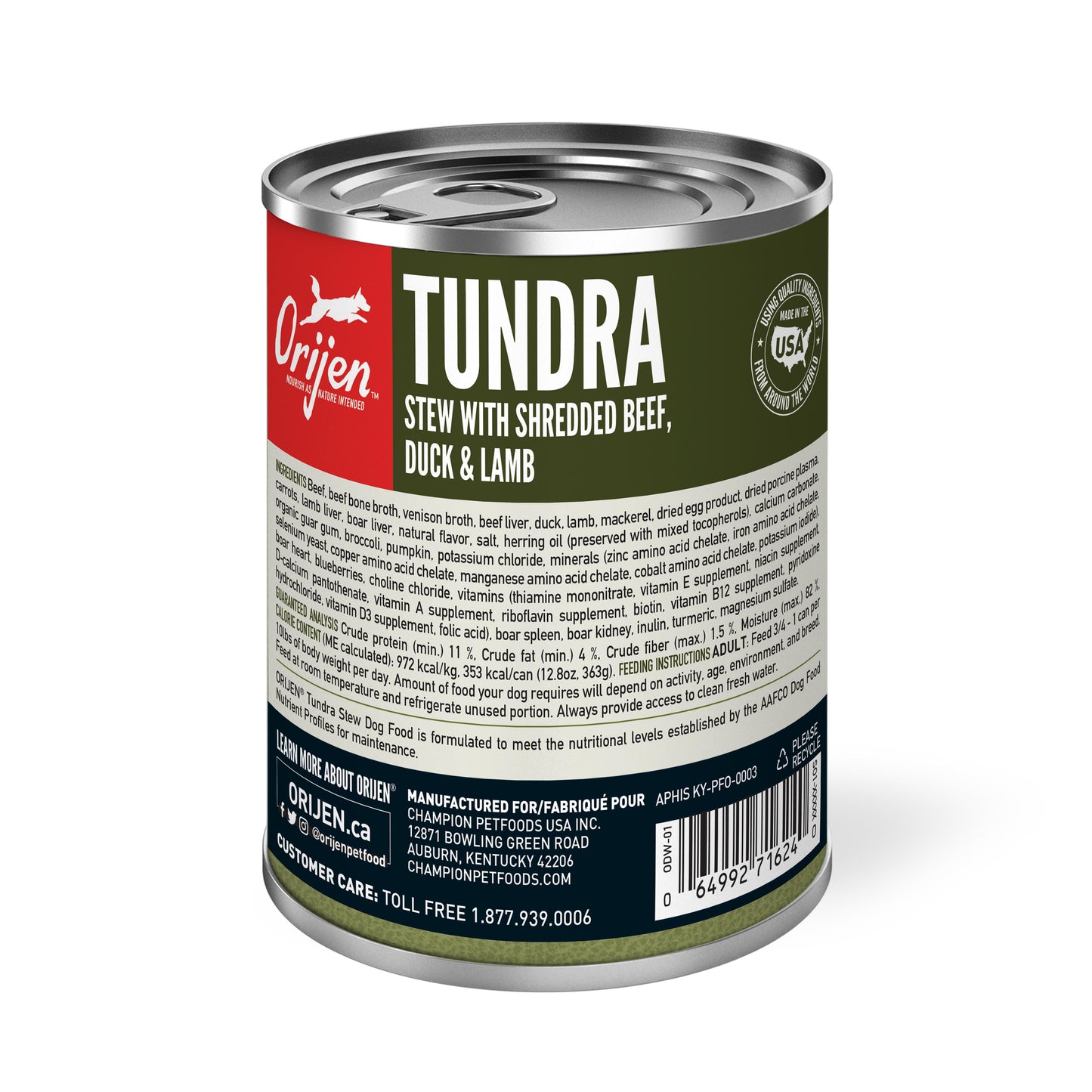Orijen Premium Canned Dog Food | Tundra Stew with Shredded Beef, Duck & Lamb | 12.8 oz. Can