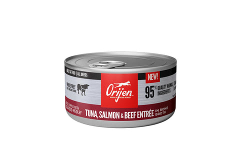 Orijen Premium Canned Cat Food | Tuna, Salmon & Beef Entree in Bone Broth Recipe