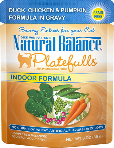 Natural Balance Platefulls Indoor Grain-Free Duck, Chicken & Pumpkin Formula in Gravy | 3 oz Pouch
