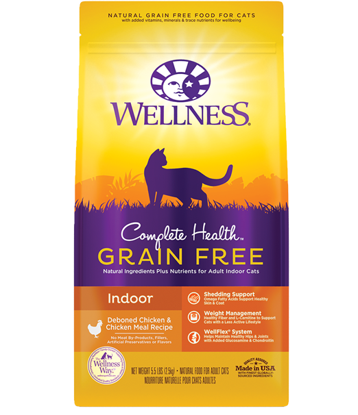 WELLNESS PREMIUM INDOOR CAT FOOD | COMPLETE HEALTH  GRAIN-FREE FORMULA | DEBONED CHICKEN & CHICKEN MEAL RECIPE | 11.5 lb BAG