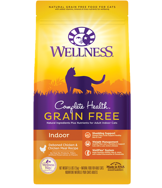 WELLNESS PREMIUM INDOOR CAT FOOD | COMPLETE HEALTH  GRAIN-FREE FORMULA | DEBONED CHICKEN & CHICKEN MEAL RECIPE