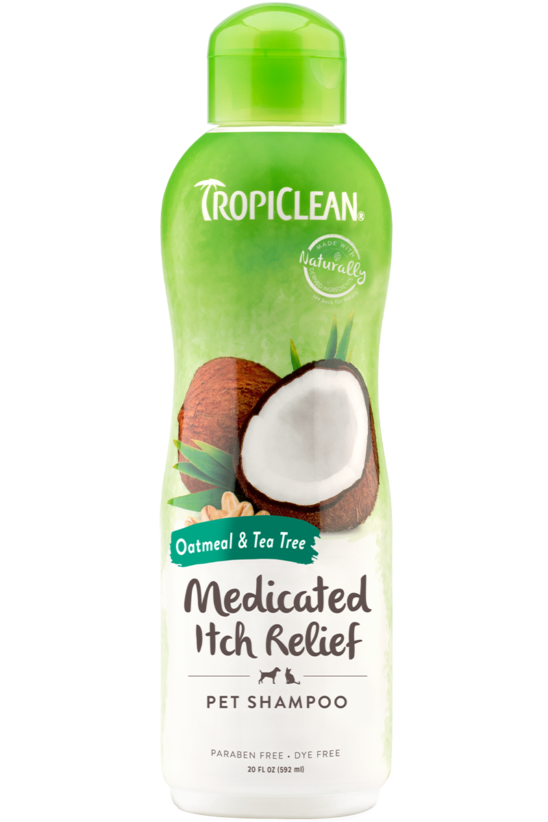 TropiClean Medicated Itch Relief Oatmeal & Tea Tree Dog and Cat Shampoo | 20 oz Bottle