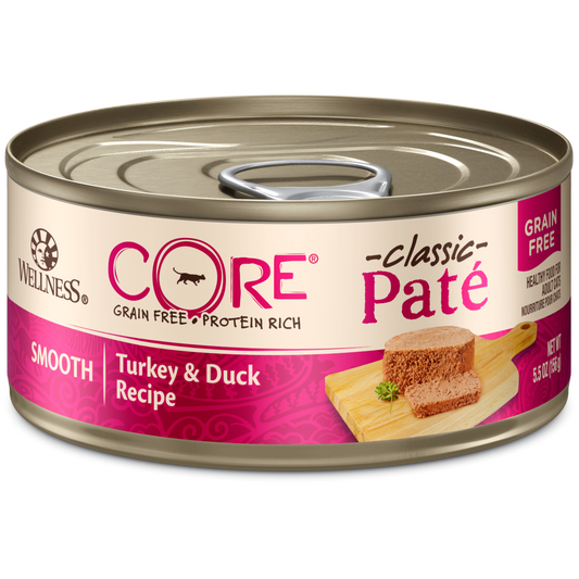 Wellness Premium Canned Cat Food | CORE Grain-Free Formula | Turkey & Duck Pate Recipe | 5.5 oz. Cans